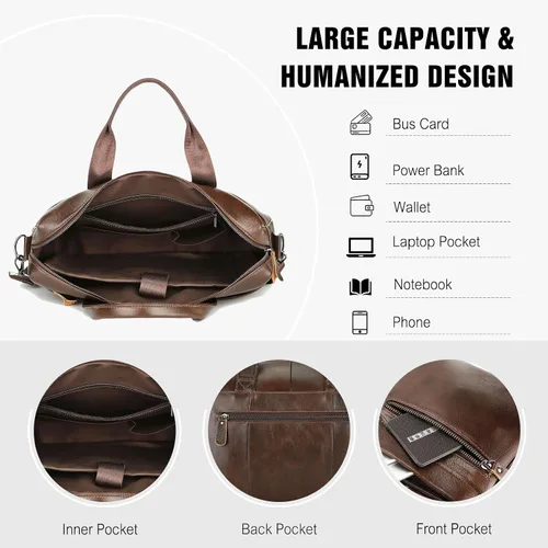 Vista 4 de FANDARE Maletín de cuero vintage para hombre, bolso de mano para portátil