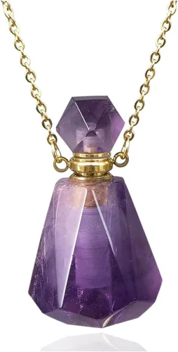 Vista 48 de Perfume Bottle Necklace Heart Shape, Amethyst Necklace Healing Crystal for Women, Essential Oil Diffuser Bottle Necklace Jewelry for Liquid