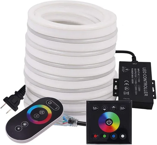 Vista 9 de Luces LED de neón, cuerda RGB con control remoto, 110 V, 60 LEDs/M SMD 5050, control remoto táctil, multicolor, cambiante, impermeable