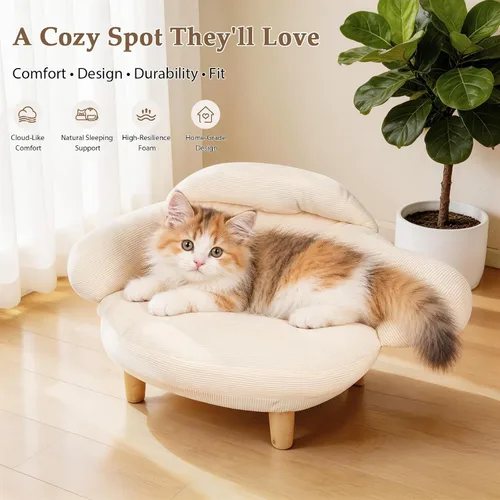 Vista 3 de Kitten - Sofá cama para gatos blancos, sofá para mascotas con patas
