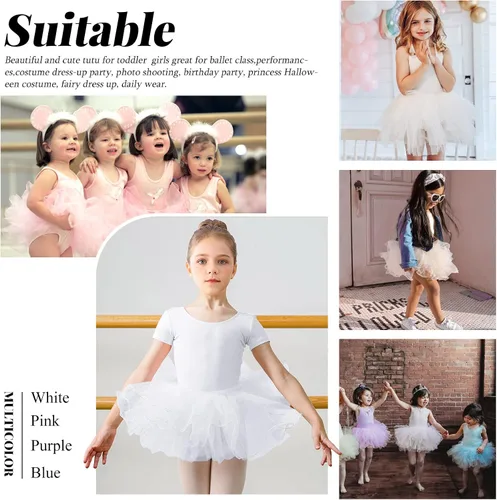 Vista 6 de Falda tutú para niñas, faldas elásticas de ballet de 4 capas, tutú de tul para niños pequeños