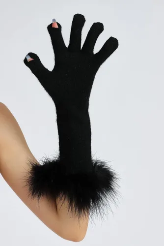 Vista 30 de Sahabowi Guantes de cuero para clima frío Manopla de lana cálida de invierno para mujeres