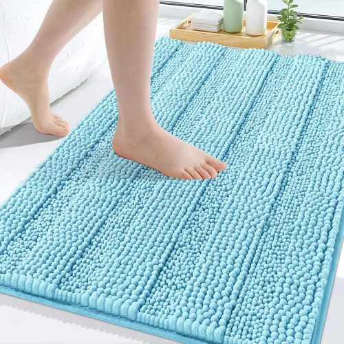 Vista 93 de Grandaily Alfombras de baño de felpilla a rayas de 24 x 16 pulgadas, extra gruesas y suaves, absorbentes, parte trasera de goma, alfombra de ducha