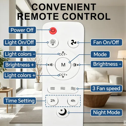 Vista 9 de Ventilador de techo atornillado con luz, luz de ventilador con mando a blanco-1