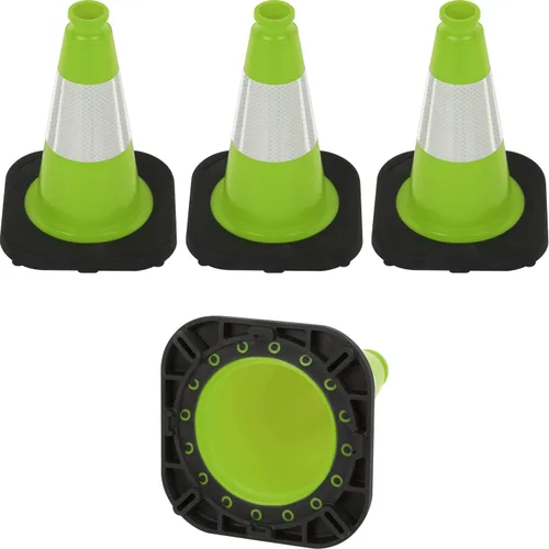 Vista 33 de Conos de Tráfico de PVC Naranja/Verde Fluorescente, Cono de Estacionamiento con Base Negra Pesada Estructuralmente Estable Resistente a