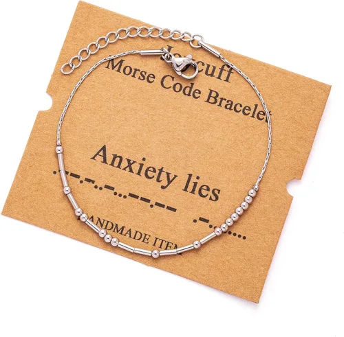 Vista 233 de JoycuFF Pulseras inspiradoras de código morse para mujeres, cuentas de plata, joyería con mantra de motivación, regalos para ella