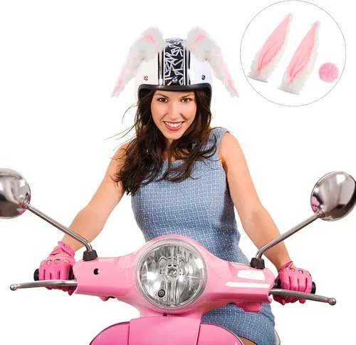 Vista 5 de FAVOMOTO 1 Set Helmet Rabbit Ears and Tail Decors Motorbike Helmet Decorative Accessories