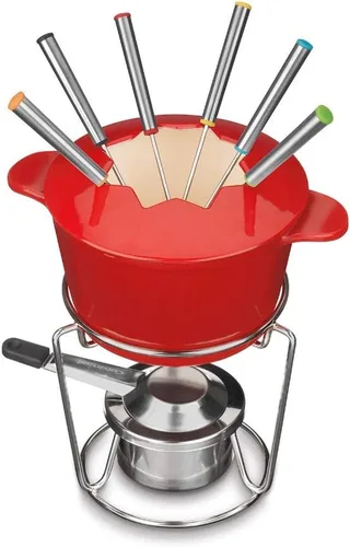 Vista 2 de Cuisinart Juego de fondue de hierro fundido de 13 piezas, crema, 10 pulgadas