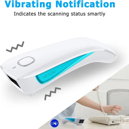 Vista 4 de NETUM Mini escáner de código de barras QR inalámbrico actualizado, 3 en 1 Bluetooth portátil de bolsillo pequeño 1D 2D lector de códigos de barras
