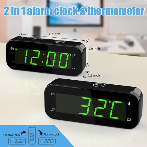 Vista 2 de KWANWA Reloj despertador digital 2 en 1 con termómetro