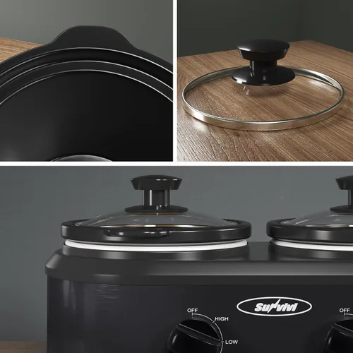 Vista 5 de olla de cocción lenta doble de 2 * 1.25 cuartos, servidor y calentador de buffet con 2 ollas de cerámica extraíbles, 3 configuraciones