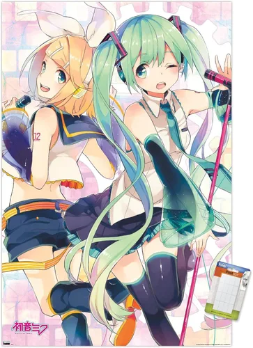 Vista 10 de Trends International Hatsune Miku - Póster de pared dúo, 22.4 pulgadas de largo x 14.7 W, versión enmarcada en madera de granero Versión enmarcada