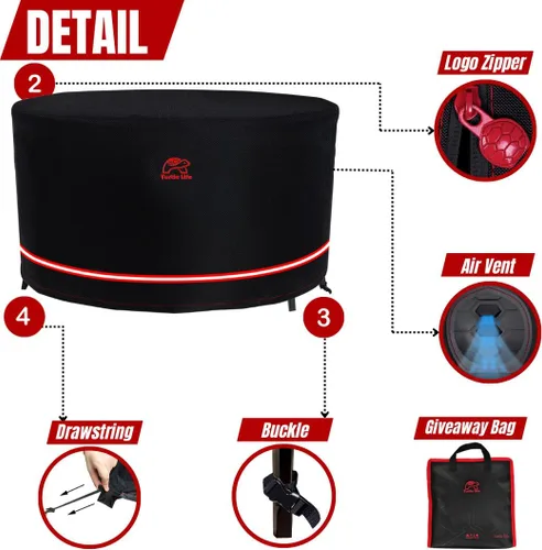 Vista 3 de Juego de fundas para juegos de muebles de patio Turtle Life, funda resistente redonda para mesa de comedor y sillas al aire libre, funda