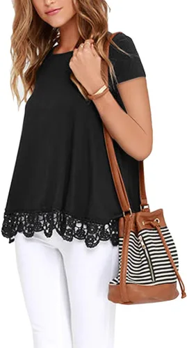 Vista 2 de QIXING - Blusa tipo túnica de manga larga con estampado de flores y cuello redondo para mujer