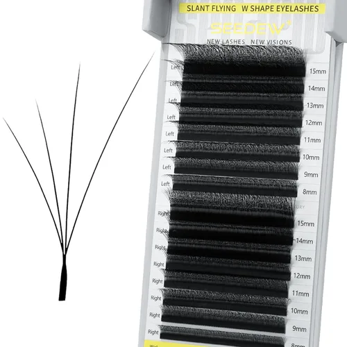 Vista 36 de Extensiones de pestañas 3D, rizo LU/M de 0.003 in, MIX8-0.591 in, 12 filas por bandeja, tallo plano en forma de W, injerto de pestañas natural PBT