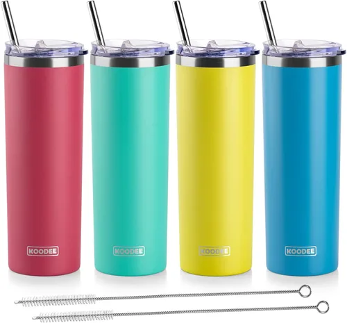 Vista 11 de koodee Vaso Tumbler Delgado de Acero Inoxidable de 20 oz con Aislamiento de Doble Pared, Vaso Tumbler Delgado para Agua para Café, Té (Azul Bebé)