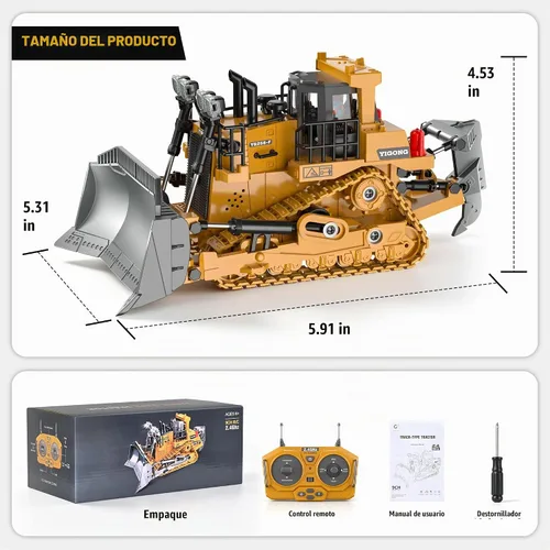 Vista 7 de KidsFaves Bulldozer RC con cuchilla de aleación, juguete de construcción de Amarillo