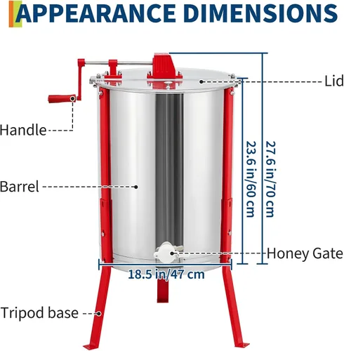 Vista 7 de 4 Frame Manual Honey Extractor, Stainless Steel Beekeeping Equipment with Adjustable Legs & Clear View Lid, Food Grade Honey Spinner for Beekeepers