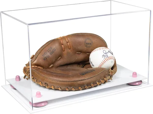 Vista 16 de Better Display Cases Vitrina de guantes de béisbol de acrílico transparente con elevadores negros (A011/V16)