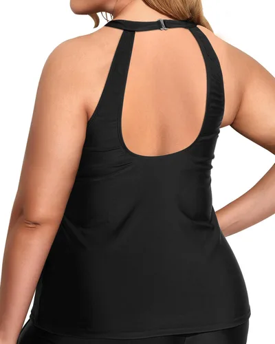 Vista 5 de Holipick - Traje de baño tankini de cuello alto para mujer, con control de abdomen, sin mangas