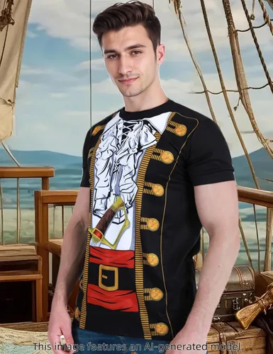 Vista 3 de Funny World Disfraz de Halloween de manga corta con estampado de pirata para hombre Negro