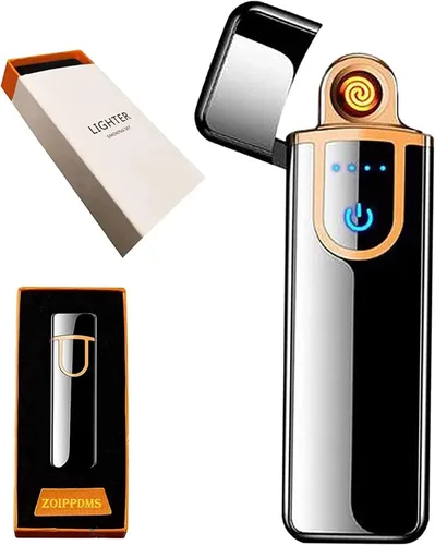 Vista 13 de Encendedor electrónico recargable por USB, mini pantalla táctil creativa, pantalla LED, resistente al viento, sin llama con cable de carga, silencio