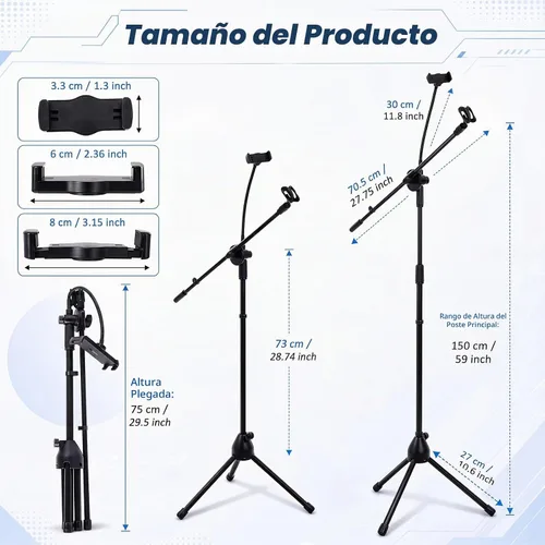 Vista 2 de Sherr 2 soportes de micrófono ajustables a granel, Mic1