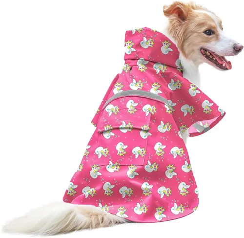 Vista 24 de NACOCO - Impermeable ajustable para perros, poncho a prueba de agua, ropa ligera para lluvia con capucha y tira reflejante, m, Azul