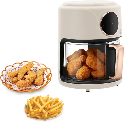 Vista 8 de Freidora de aire de vidrio de 1200 W, freidora de aire cilíndrica de 3.81 cuartos de galón con cesta visible de 360°, temperatura ajustable de 176 ℉
