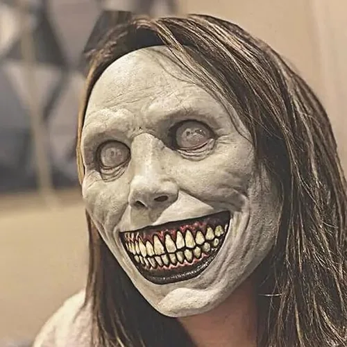 Vista 6 de Máscara aterradora de Halloween, máscara sonriente más aterradora para adultos, máscara de terror espeluznante de látex para fiestas de Halloween