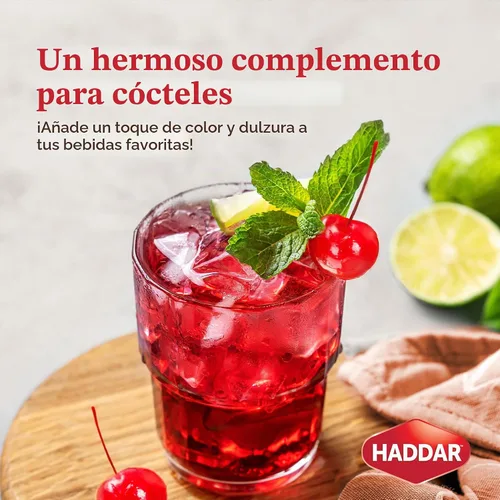 Vista 6 de Haddar Cerezas marrasquinas rojas con tallos, 12.6 onzas Cerezas de cóctel a la antigua Cerezas dulces y vibrantes para adornar postres