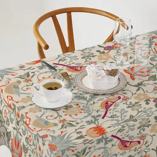 Vista 35 de Mantel Floral Retro de Pájaros, Diseño Original Bohemio William Morris Estampado Cubierta de Mesa para Hogar Picnic Fiesta Comedor Cocina William