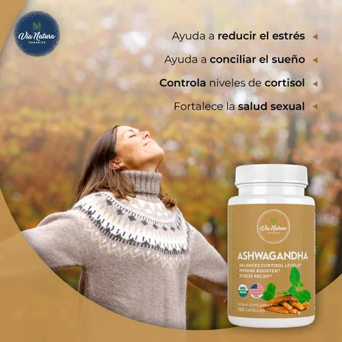 Vista 5 de Ashwagandha Cápsulas 1000mg Suplemento de hierbas orgánicas 120 cápsulas