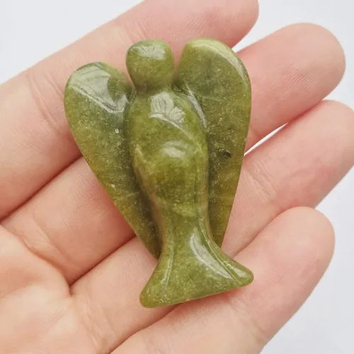 Vista 4 de Estatua de ángel guardián de oración de cristal curativo de labradorita negra natural, 1.5 pulgadas, tallado en bolsillo, figuras de piedra de palma