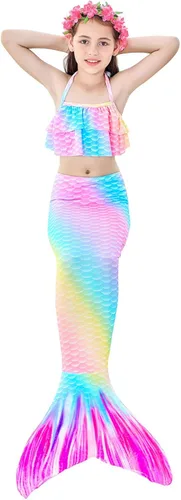 Vista 8 de DNFUN Colas de sirena para nadar para niñas, bikini de princesa, cola de sirena, traje de baño para niñas