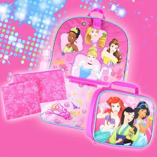Vista 5 de Disney Princess - Mochila de 16 pulgadas para niñas juego de lonchera escolar de 5 piezas Multicolor talla única