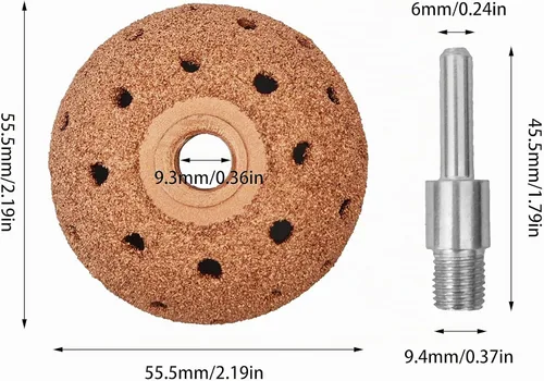 Vista 2 de Rueda de pulido de neumáticos de 2 pulgadas (1.969 in), abrasiva de grano 60 para reparación de neumáticos con adaptador de rosca de 3/8 pulgadas