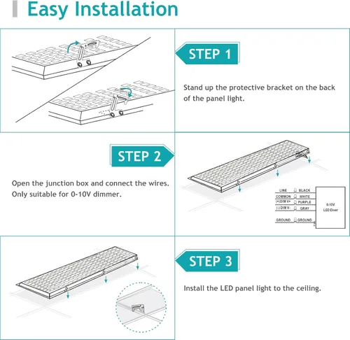Vista 6 de Luz de panel plano LED de 1 x 4, 5000 K, 4000 K, 3000 K, 1 x 4, lámpara de techo LED Troffer Drop, 0-10 V regulable, 100-277 V, certificación ETL