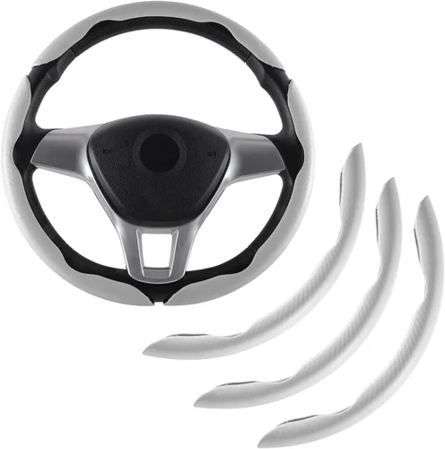 Vista 18 de Amiss 3 piezas de cubierta de volante de fibra de carbono antideslizante, diseño de mariposa impermeable y segmentado, protector de rueda