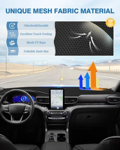 Vista 4 de FIILINES - Cubierta para tablero de malla antideslizante, parasol sin reflejos, accesorios para tablero compatibles con Ford Explorer 2020-2025