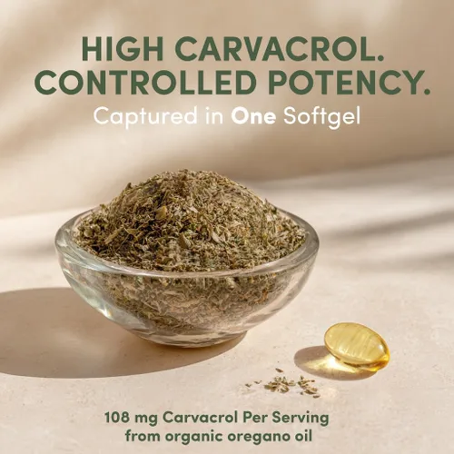 Vista 4 de Cápsulas blandas de aceite de orégano silvestre – 86–90% Carvacrol, cápsulas de aceite de orégano, apoyo inmunológico e intestinal* Fácil uso