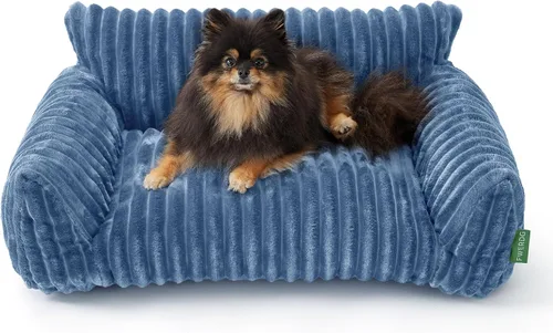 Vista 8 de Lindo sofá cama para mascotas, sofá de apoyo para gatos de interior, sofá cama pequeño para perros pequeños, beige, 24 pulgadas