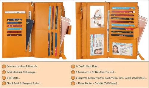 Vista 2 de Mou Meraki - Cartera organizadora de piel auténtica con bloqueo de Rfid para mujer