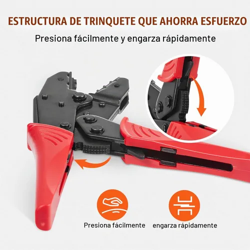 Vista 3 de VEVOR Herramienta de prensado para conectores eléctricos aislados AWG22-10 Engarzadora de terminales de nailon y termorretráctil, alicates