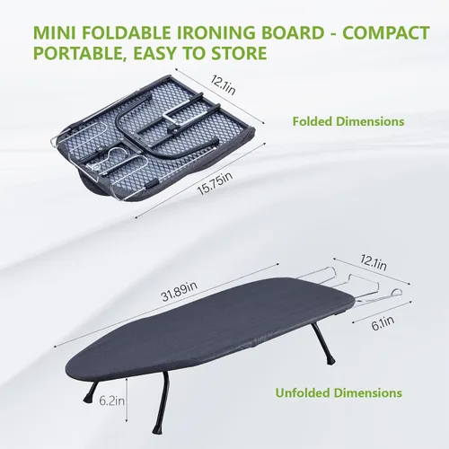Vista 2 de Tabla de Planchar Plegable de Mesa con Soporte para Plancha, Tabla de Planchar Portátil Pequeña con Cubierta de Algodón Resistente al Calor, Mini
