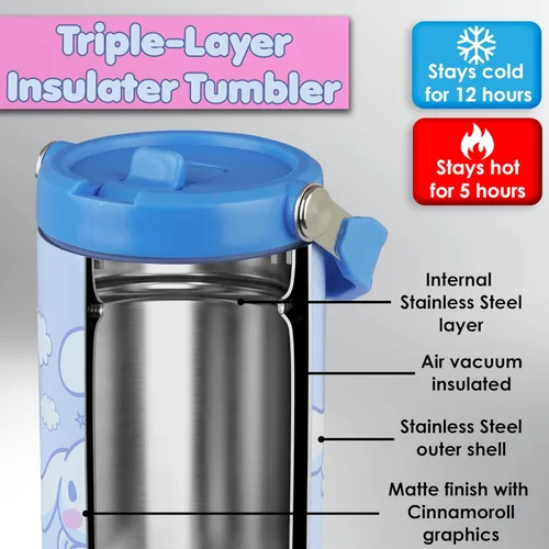 Vista 4 de Get Trend Hello Kitty Cinnamoroll - Vaso de 30 onzas con asa y popote, botella de agua aislada de acero inoxidable para niños, sin bisfenol A, a
