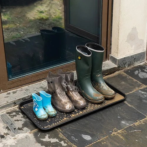 Vista 9 de Bandeja para botas para todo tipo de clima, paquete de 2 unidades, plástico resistente al agua, multiusos para zapatos, bandejas de alimentación