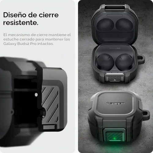 Vista 4 de Spigen Ajuste de bloqueo para Galaxy Buds Core, Buds FE, Buds 2 Pro y Buds Live Clip de bloqueo seguro, TPU y PC de doble capa, protección contra