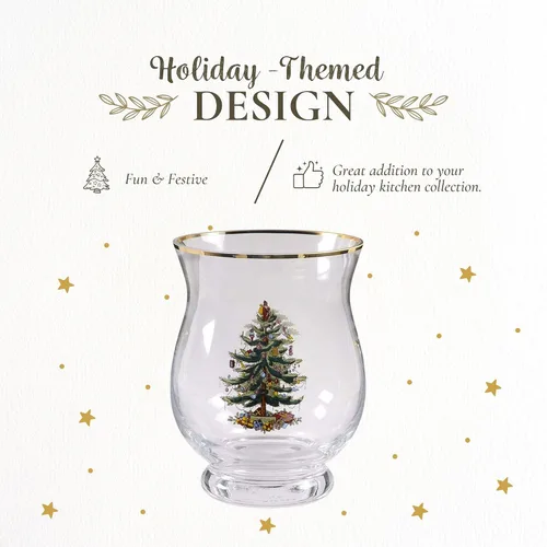 Vista 3 de Spode - Jarrón de árbol de Navidad con forma de huracán, portavelas de pilar de vidrio, florero de cristal, maceta de terrario, centro de mesa