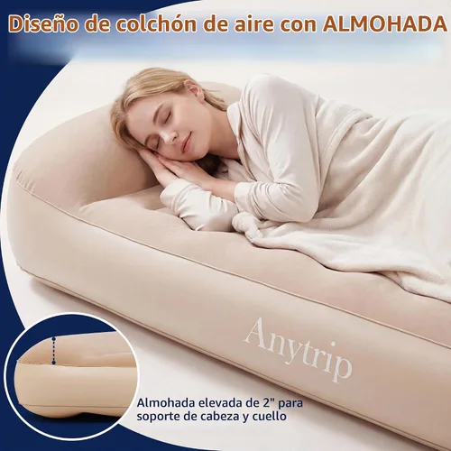 Vista 4 de Colchón de aire individual, colchón inflable portátil con bomba incorporada, cama de aire autoinflable impermeable, cama de invitados para camping